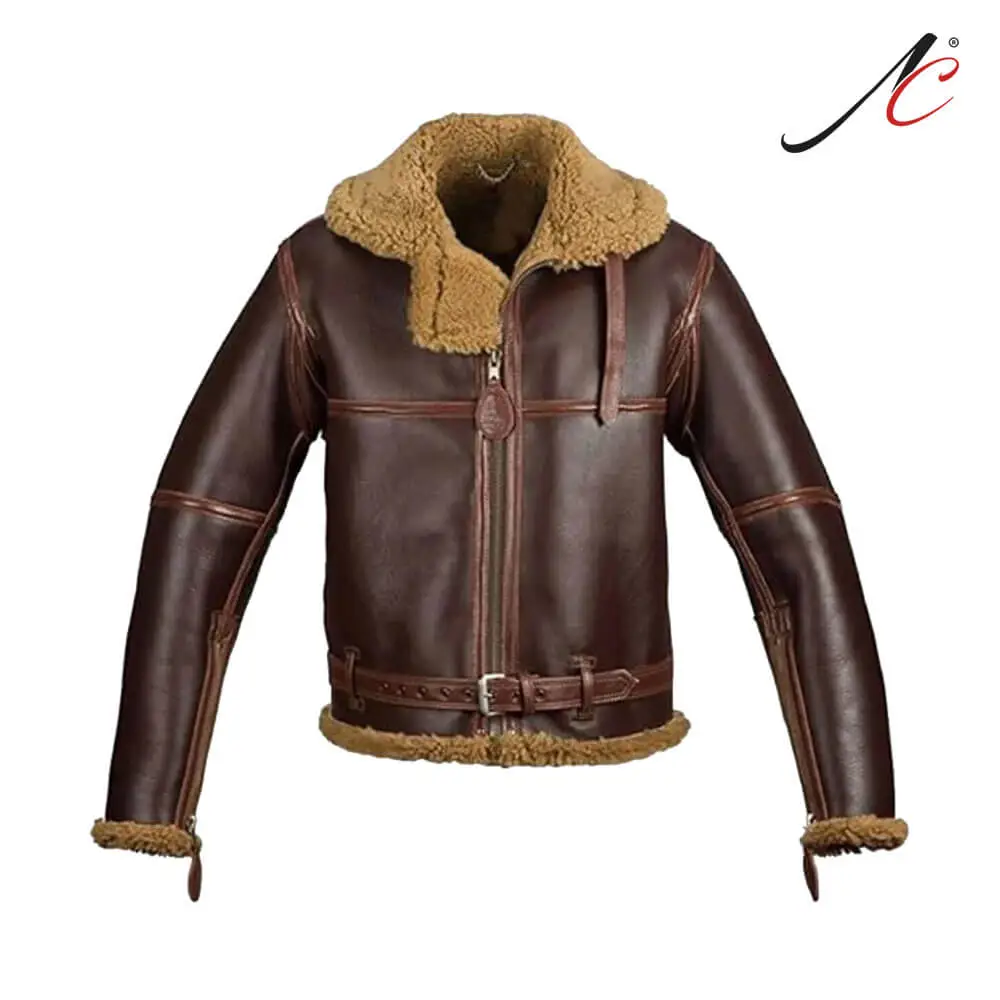 B3-RAF-Brown-Mens-Bomber-Flying-Aviator-Fur-Irvin-Real-Shearling-Leather-Jacket