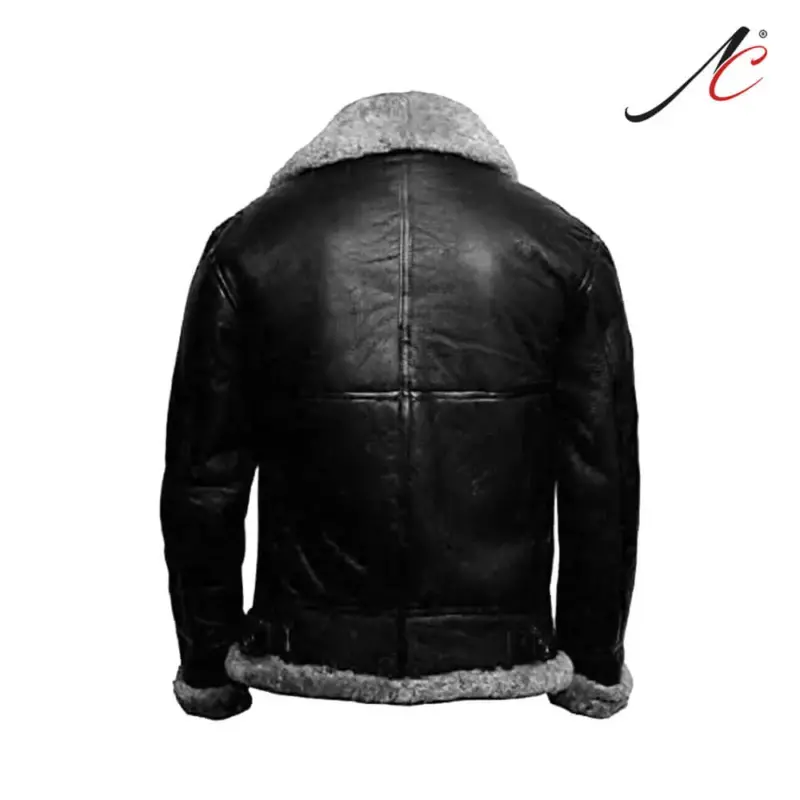 Men's B3 Bomber Sheepskin Shearling Grey Fur Leather Jacket