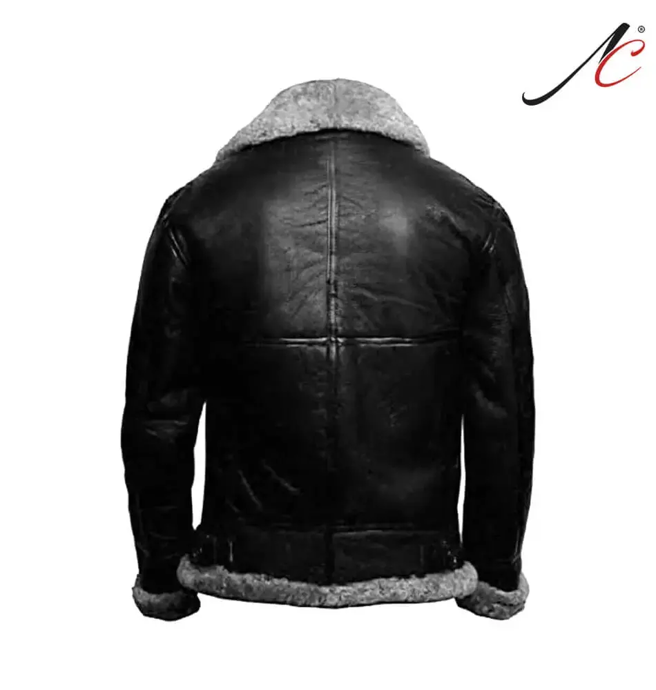 Men's B3 Bomber Sheepskin Shearling Grey Fur Leather Jacket