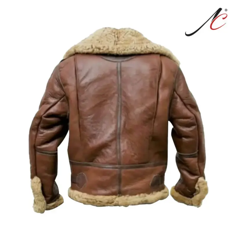 Men's B3 Bomber Vintage Brown RAF Aviator Flying Pilot Fur Shearling Real Jacket