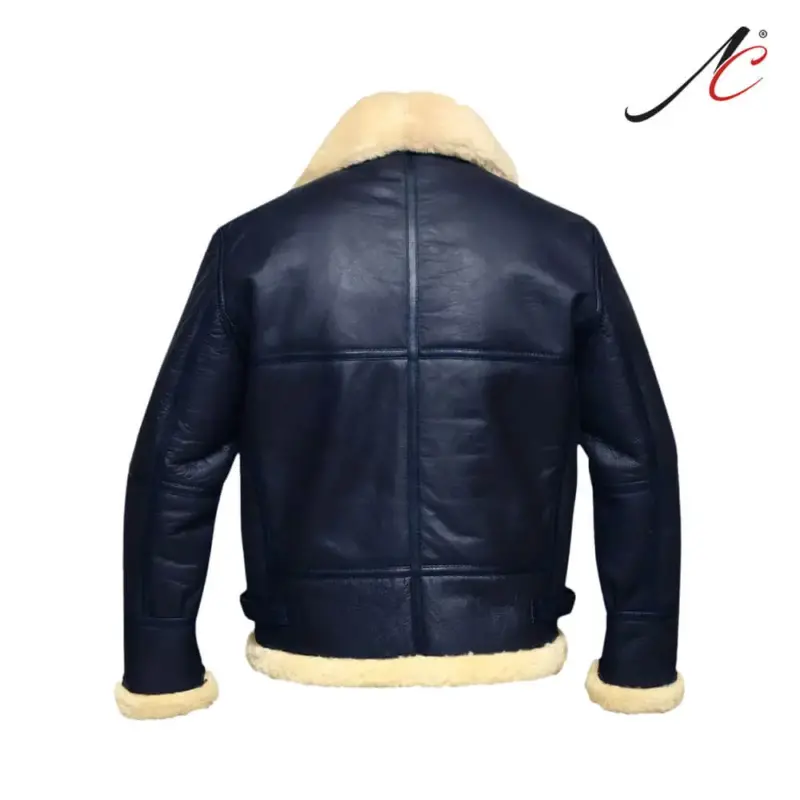 Men's Blue Leather Aviator Bomber Jacket