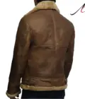 Mens Cross Zip B3 Bomber Real Shearling Brown Sheepskin Leather Jacket