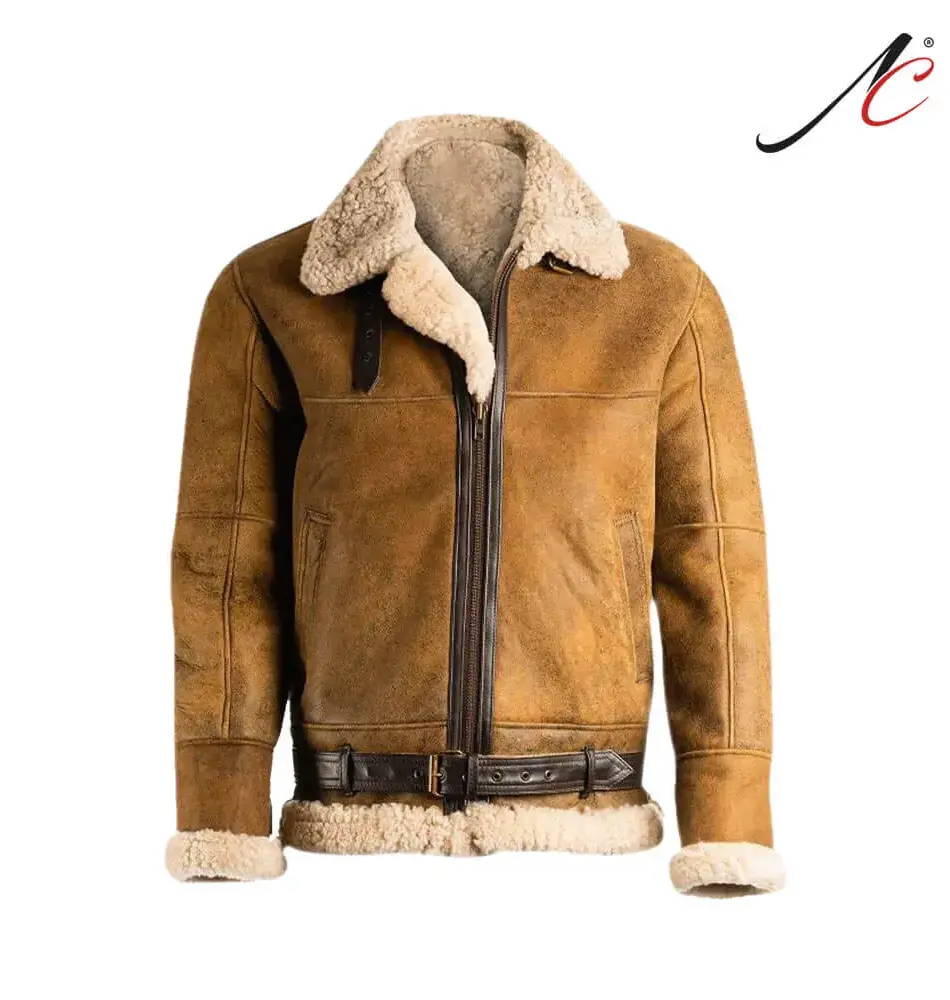 Men Brown B3 Shearling Leather Jacket