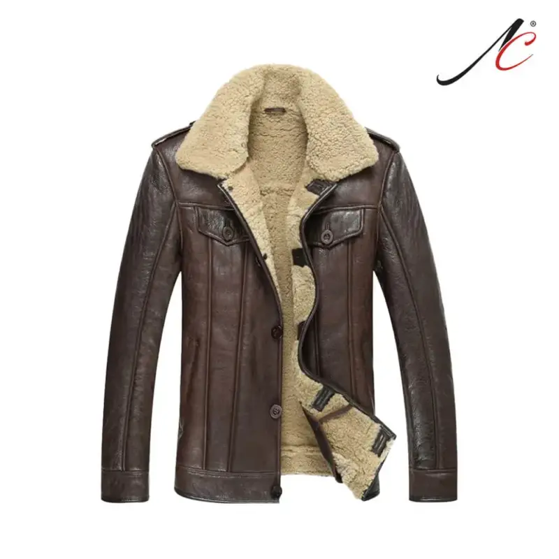 Men's Leather Jacket Shearling Coat