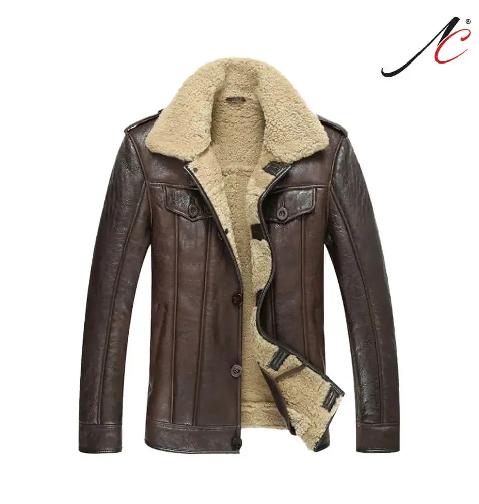 Men's Leather Jacket Shearling Coat