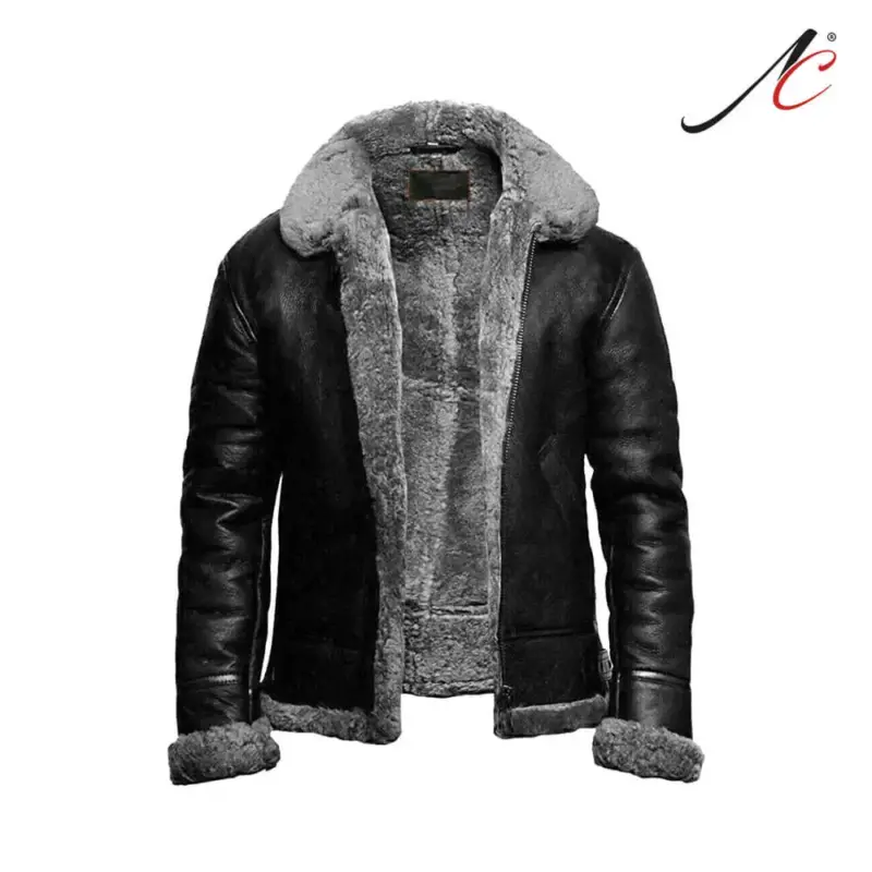 Men's B3 Bomber Sheepskin Shearling Grey Fur Leather Jacket