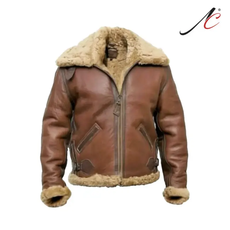 Men's B3 Bomber Vintage Brown RAF Aviator Flying Pilot Fur Shearling Real Jacket