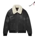 Shearling Trimmed Leather Bomber Jacket