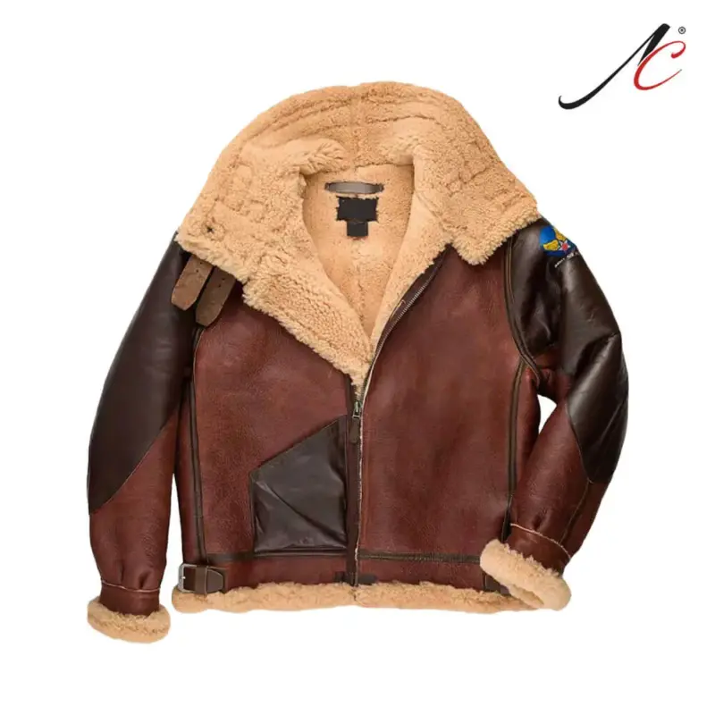 Men's B-3 Sheepskin Bomber Jacket with Collar Style