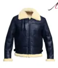 Men's Blue Leather Aviator Bomber Jacket