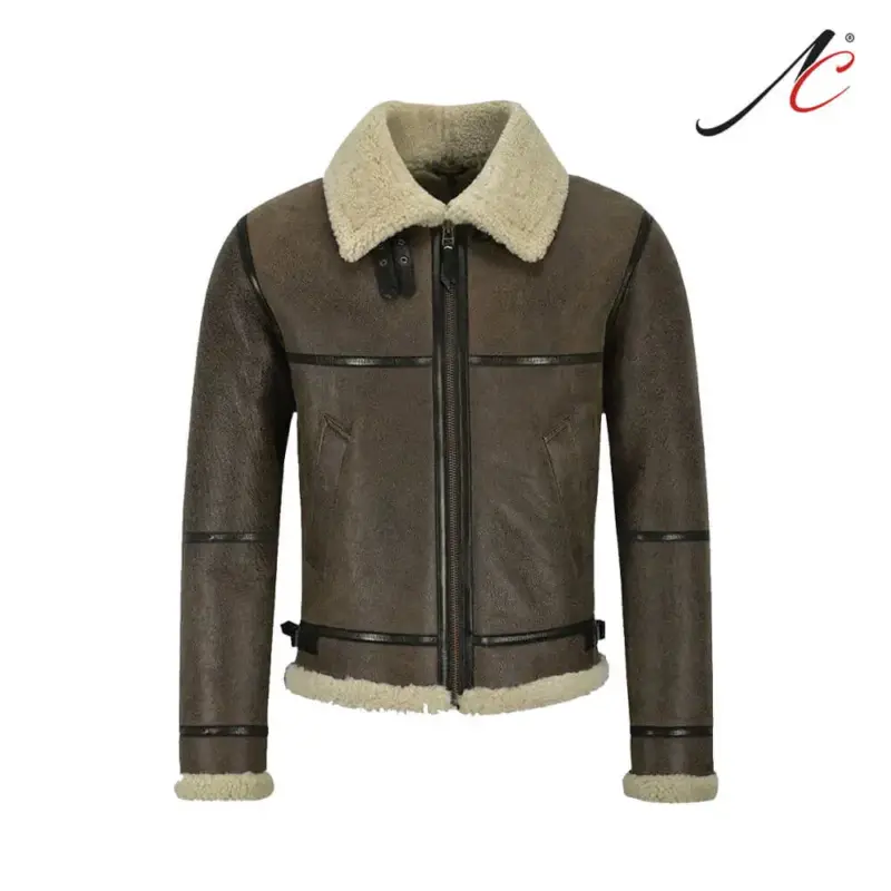 Men B3 Brown Air Force Leather Shearling Jacket