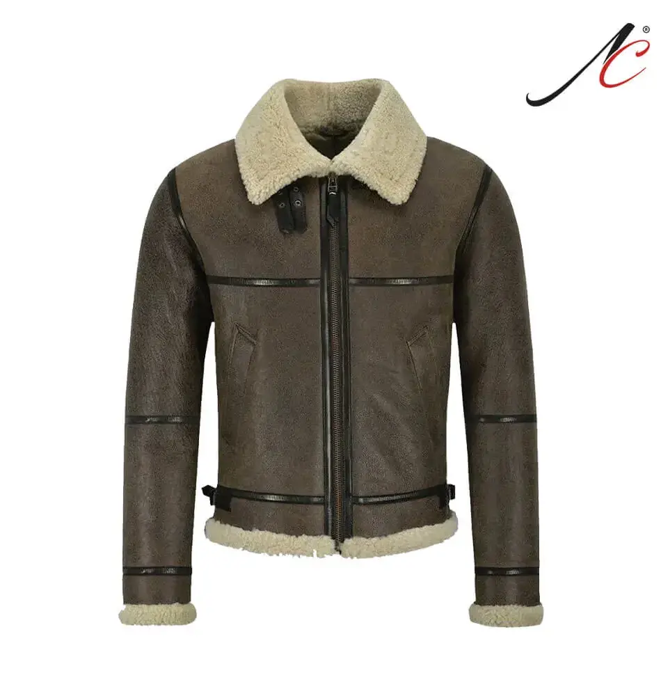 Men B3 Brown Air Force Leather Shearling Jacket