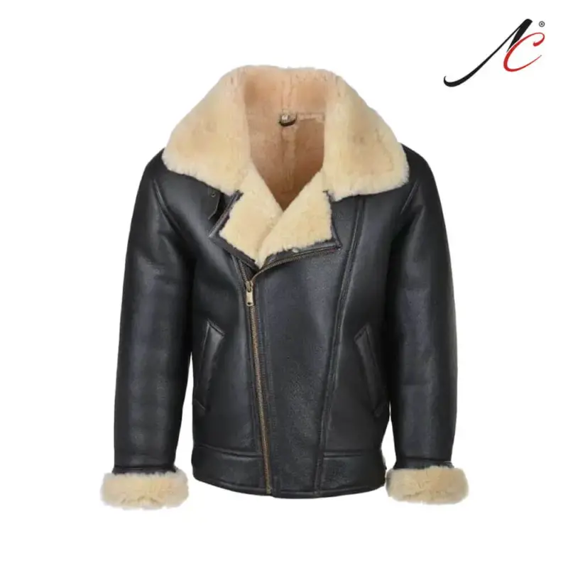 Men's B3 Real Sheepskin Shearling Fur Bomber Leather Jacket