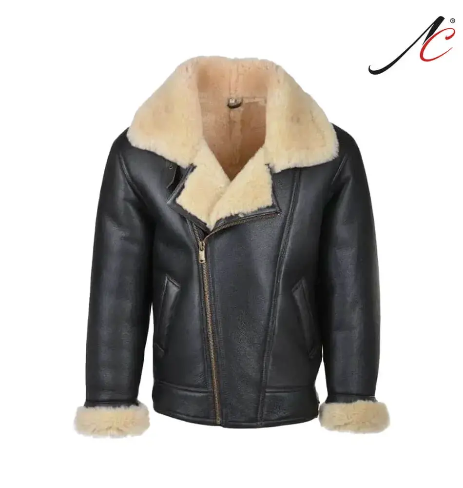 Men's B3 Real Sheepskin Shearling Fur Bomber Leather Jacket