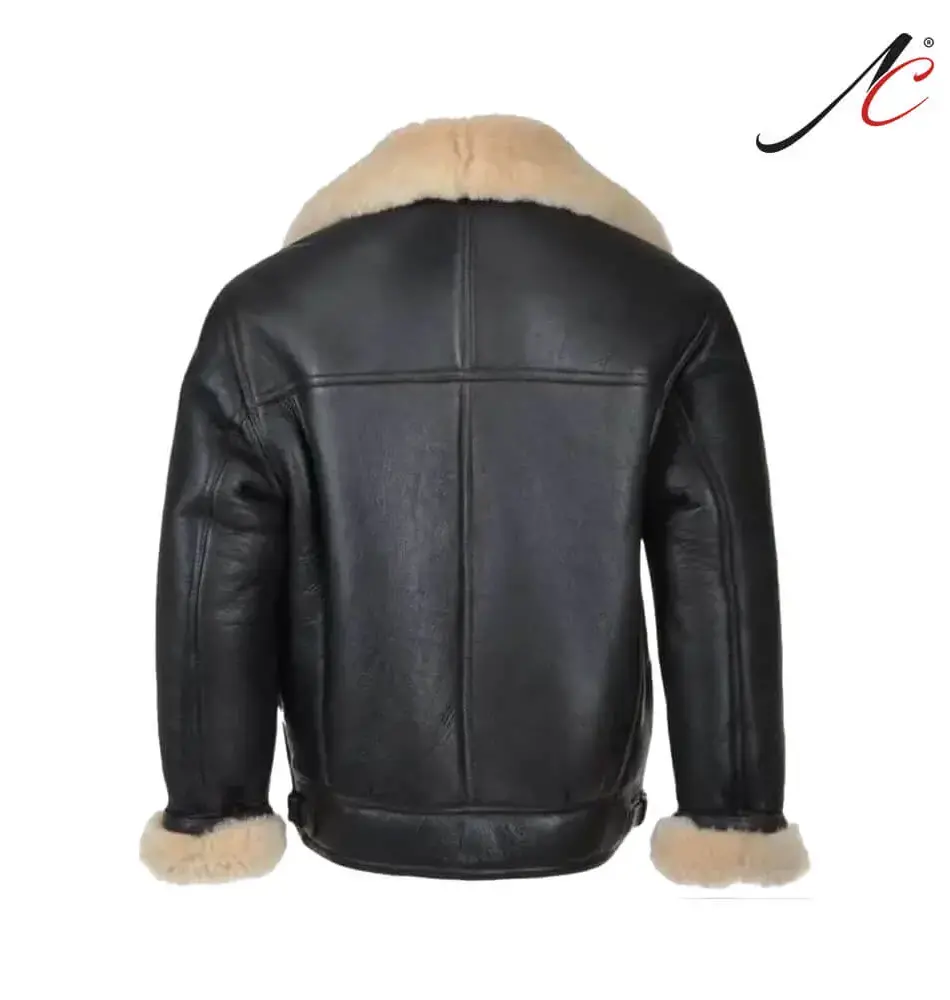 Men's B3 Real Sheepskin Shearling Fur Bomber Leather Jacket