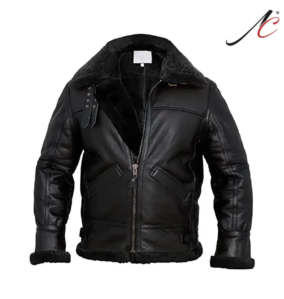 Mens Genuine B3 Bomber Shearling Leather Jacket