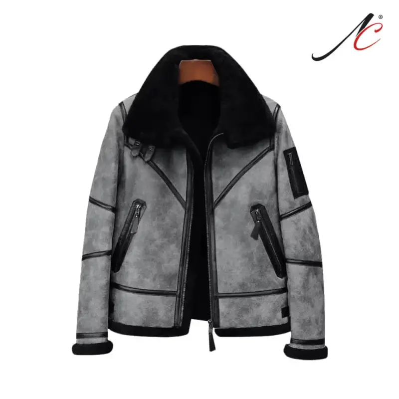 Men's Genuine Grey Leather Bomber Jacket