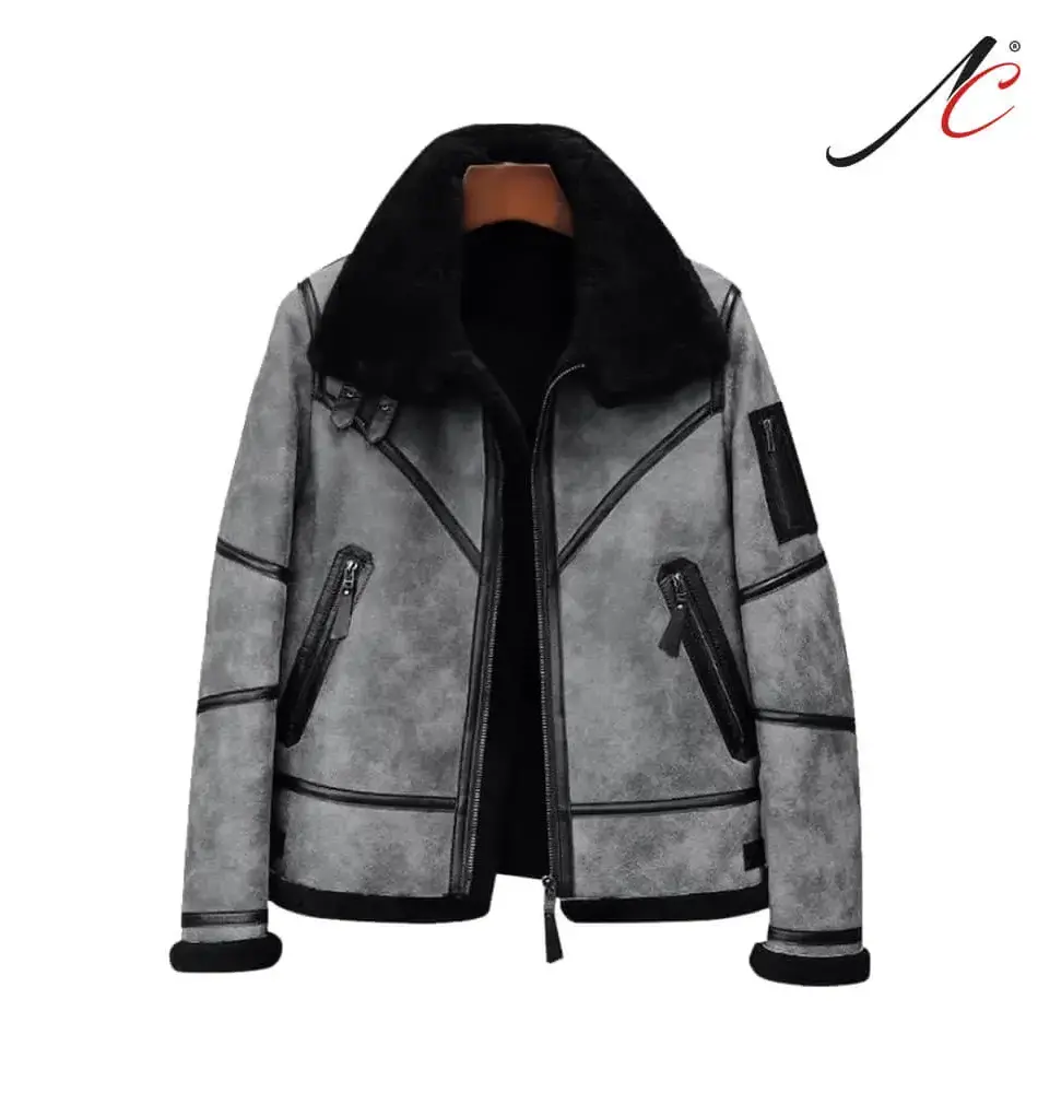 Men's Genuine Grey Leather Bomber Jacket