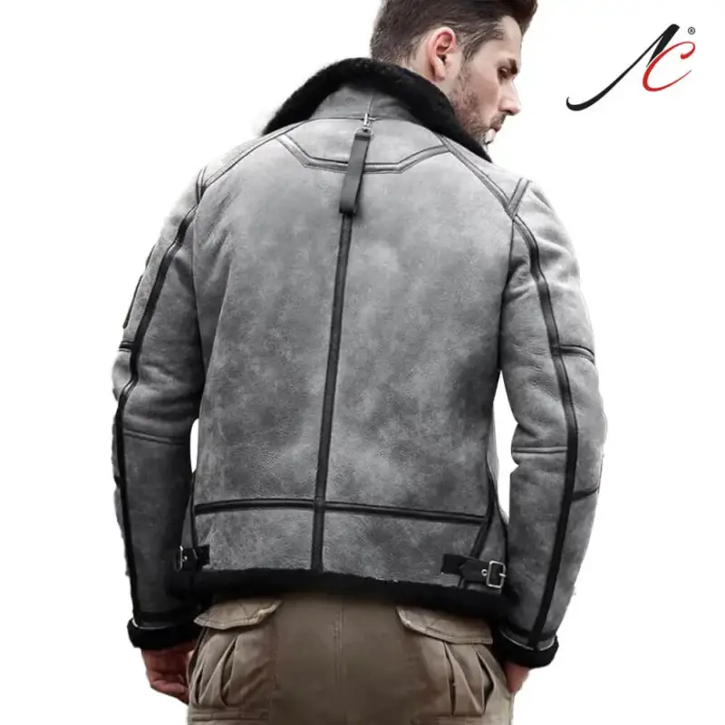 Men's Genuine Grey Leather Bomber Jacket