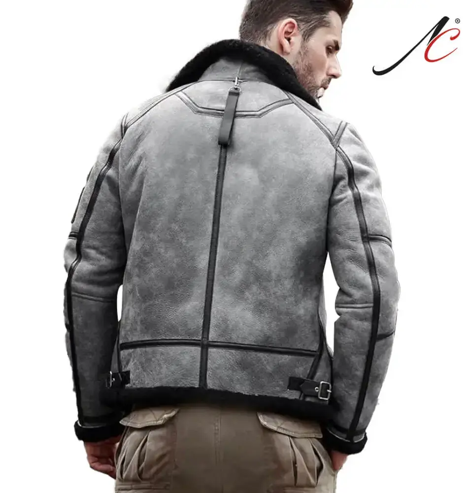 Men's Genuine Grey Leather Bomber Jacket