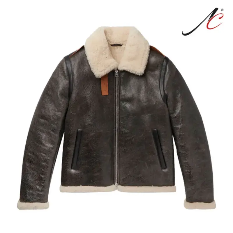 Men's Shearling Lined Textured Leather Jacket