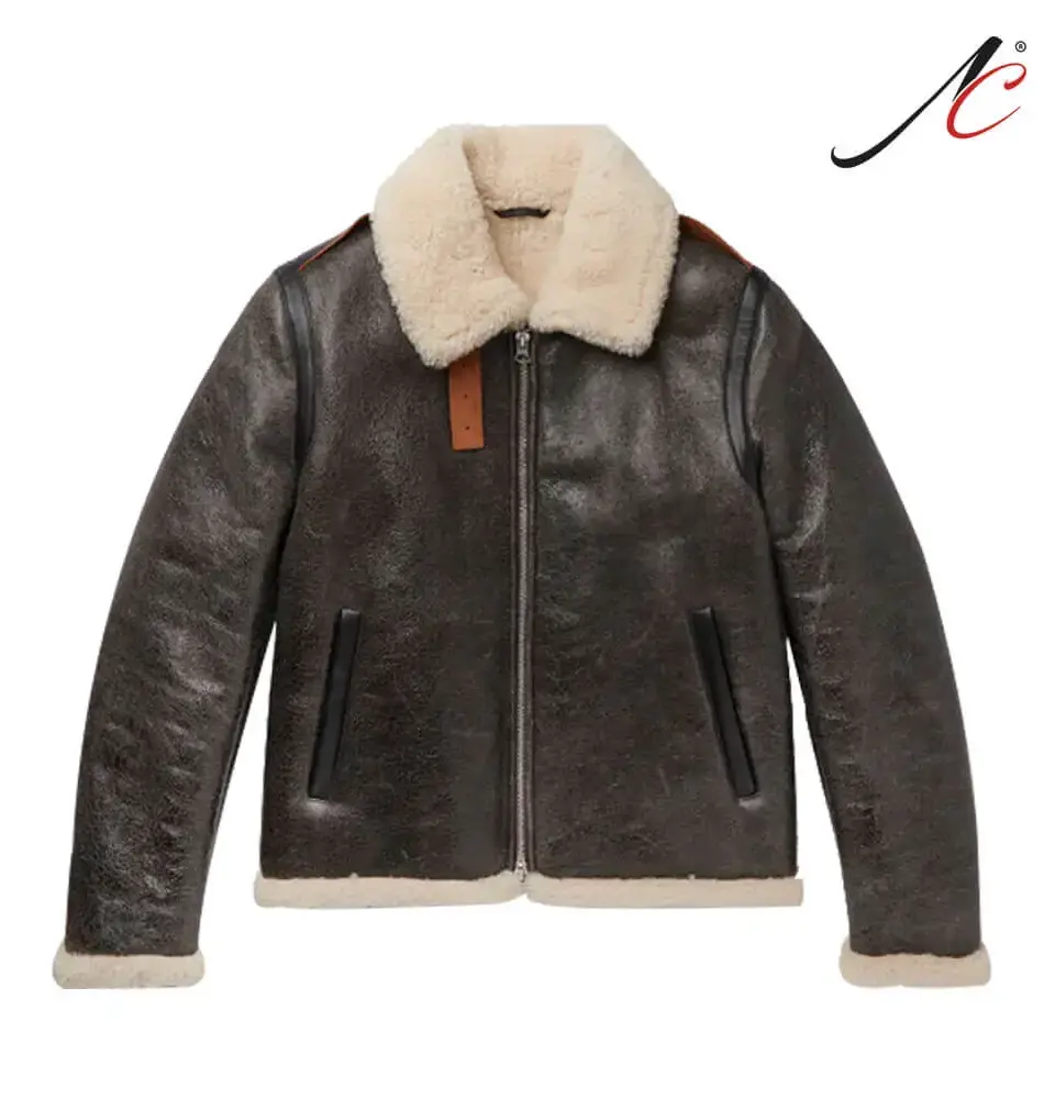 Men's Shearling Lined Textured Leather Jacket