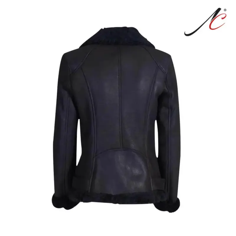 Black Shearling Leather Jacket For Women