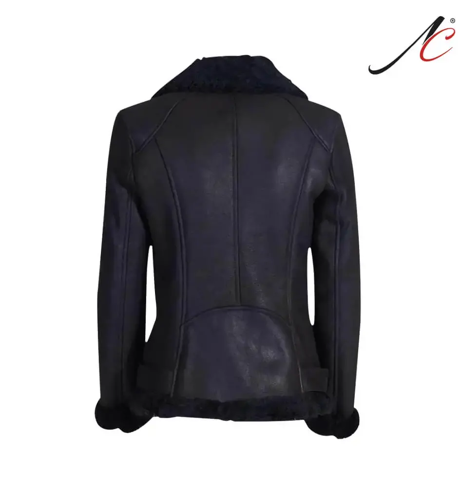 Black Shearling Leather Jacket For Women