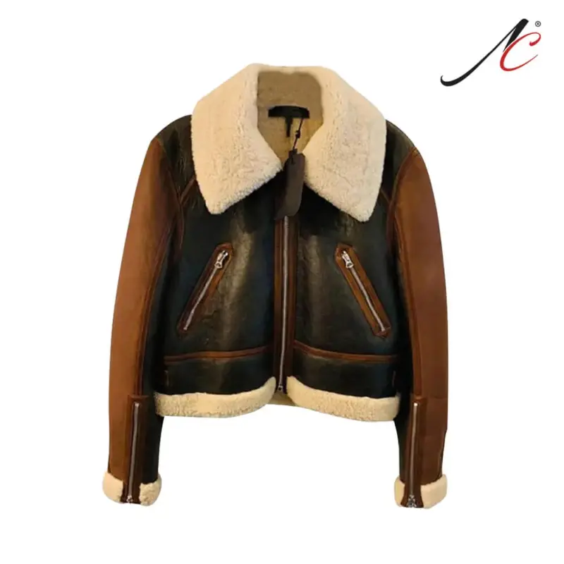 Brown Women's Aviator Shearling Lambskin Leather Jacket