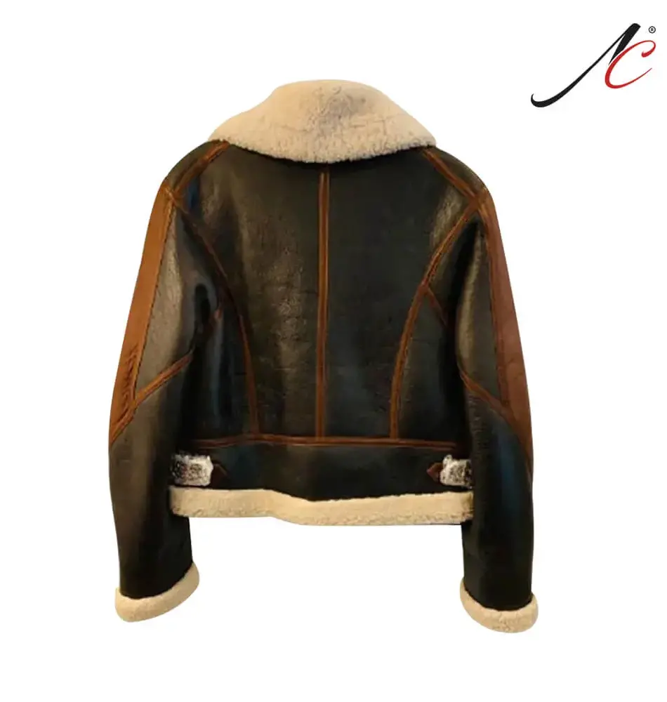 Brown Women's Aviator Shearling Lambskin Leather Jacket