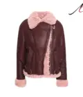 Burgundy Shearling Leather Fur Jacket For Women