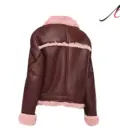 Burgundy Shearling Leather Fur Jacket For Women