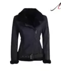 Black Shearling Leather Jacket For Women