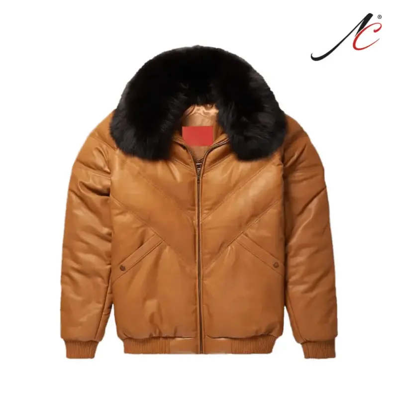 Lambskin V-Bomber Camel Brown Leather Jacket