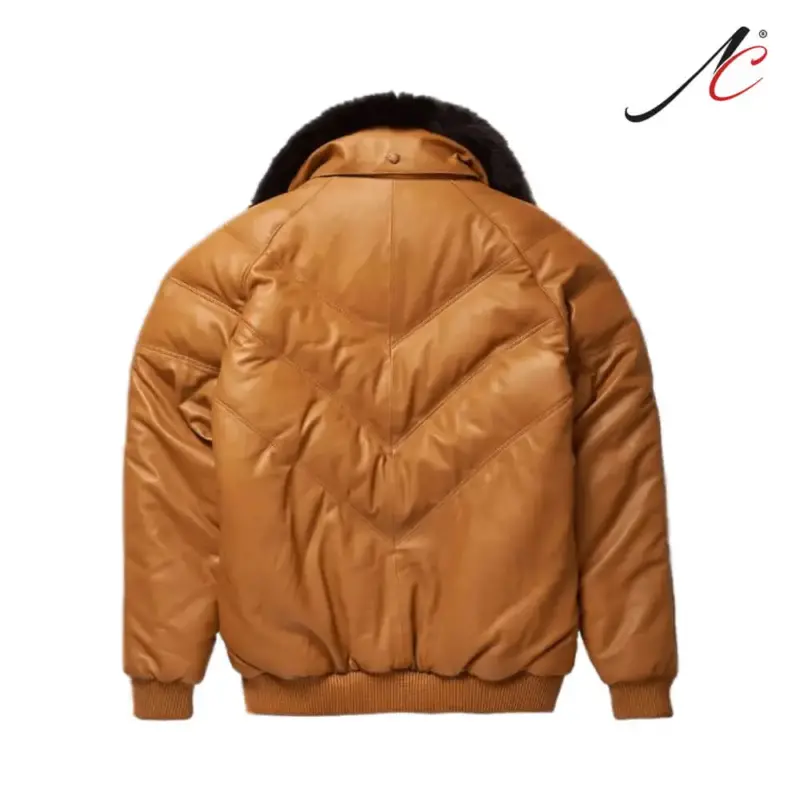 Lambskin V-Bomber Camel Brown Leather Jacket