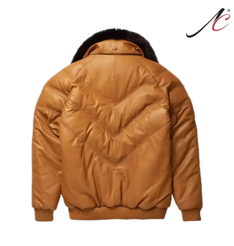 Lambskin V-Bomber Camel Brown Leather Jacket