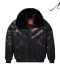 Leather V-Bomber Jacket Black with Black Fox Fur