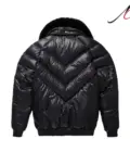 Leather V-Bomber Jacket Black with Black Fox Fur