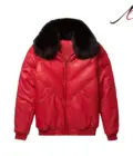 Men's Burgundy Leather V-Bomber Jacket