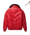 Men's Burgundy Leather V-Bomber Jacket