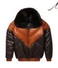 Men's V-Bomber Leather Fur Collar Jacket