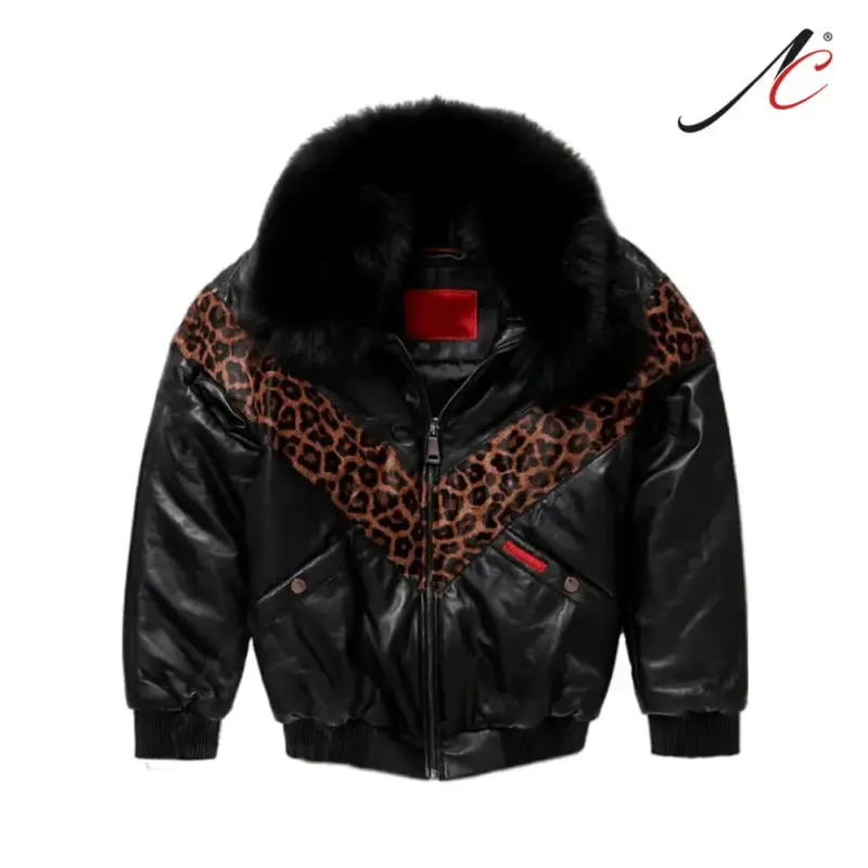 V-Bomber Leopard Printed Real Leather Men's Leather Jacket