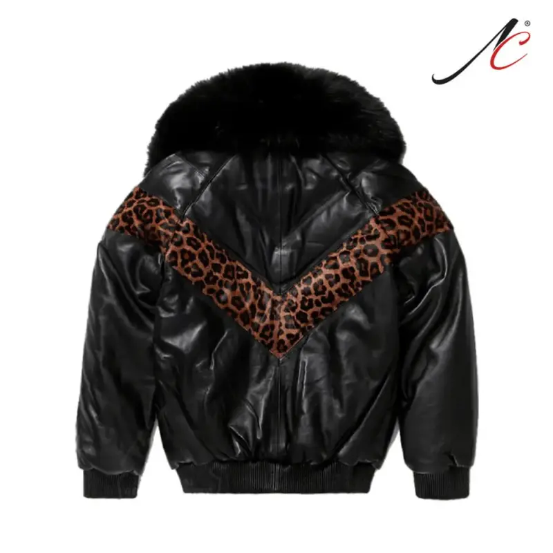 V-Bomber Leopard Printed Real Leather Men's Leather Jacket