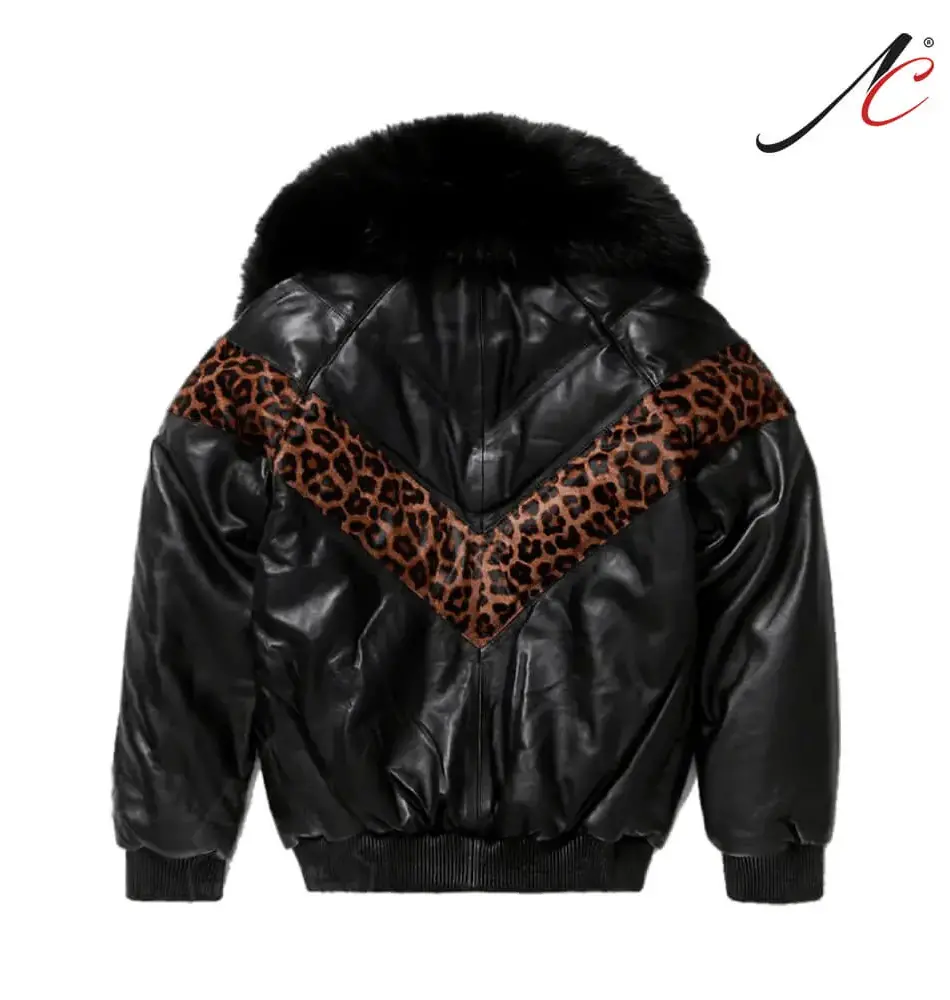 V-Bomber Leopard Printed Real Leather Men's Leather Jacket