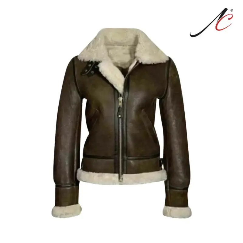 Women's Aviator RAF Bomber Fur Shearling Sheepskin Real Leather Jacket