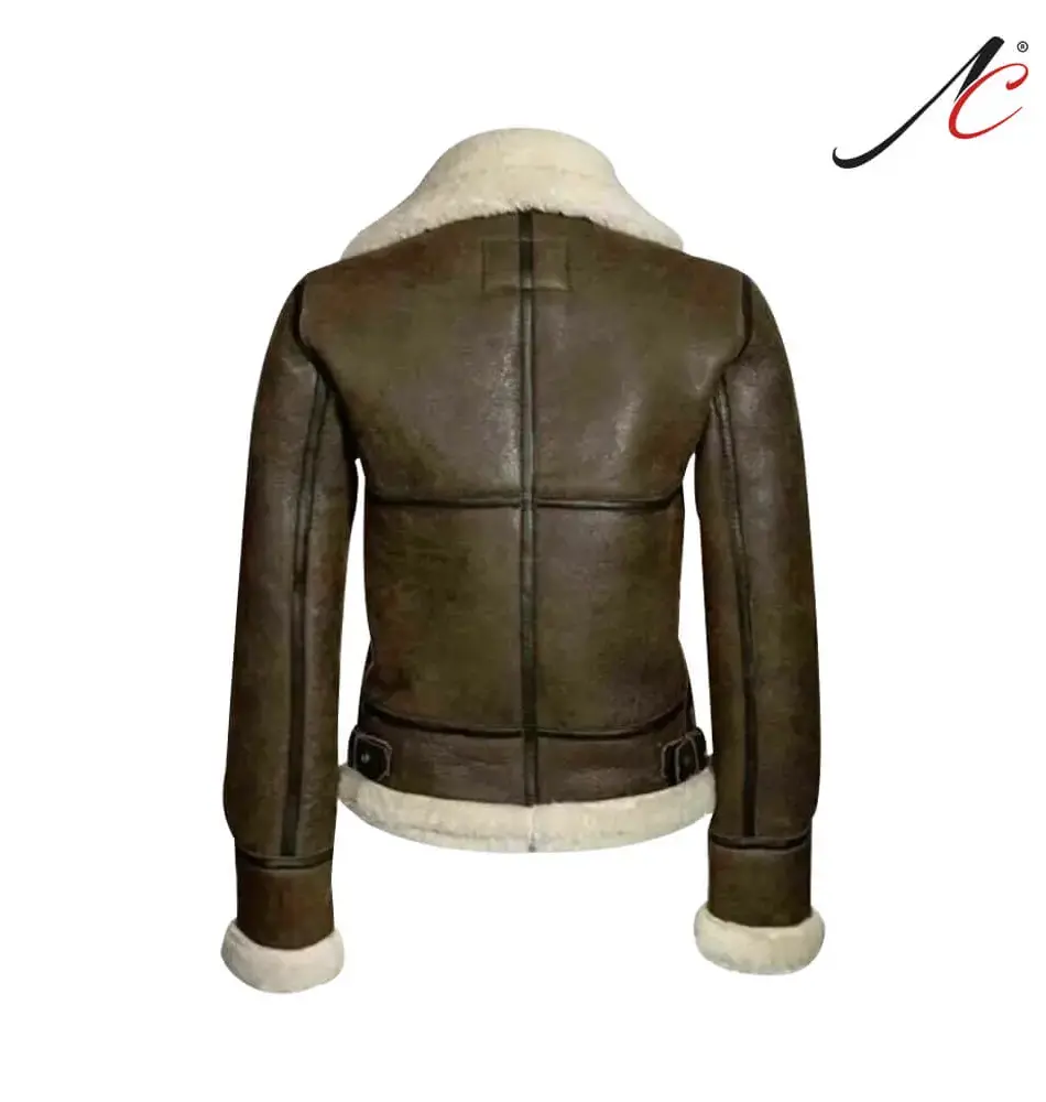 Women's Aviator RAF Bomber Fur Shearling Sheepskin Real Leather Jacket