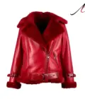 Women's Aviator Red Real Sheepskin Fur Leather Jacket