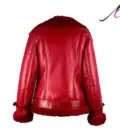 Women's Aviator Red Real Sheepskin Fur Leather Jacket
