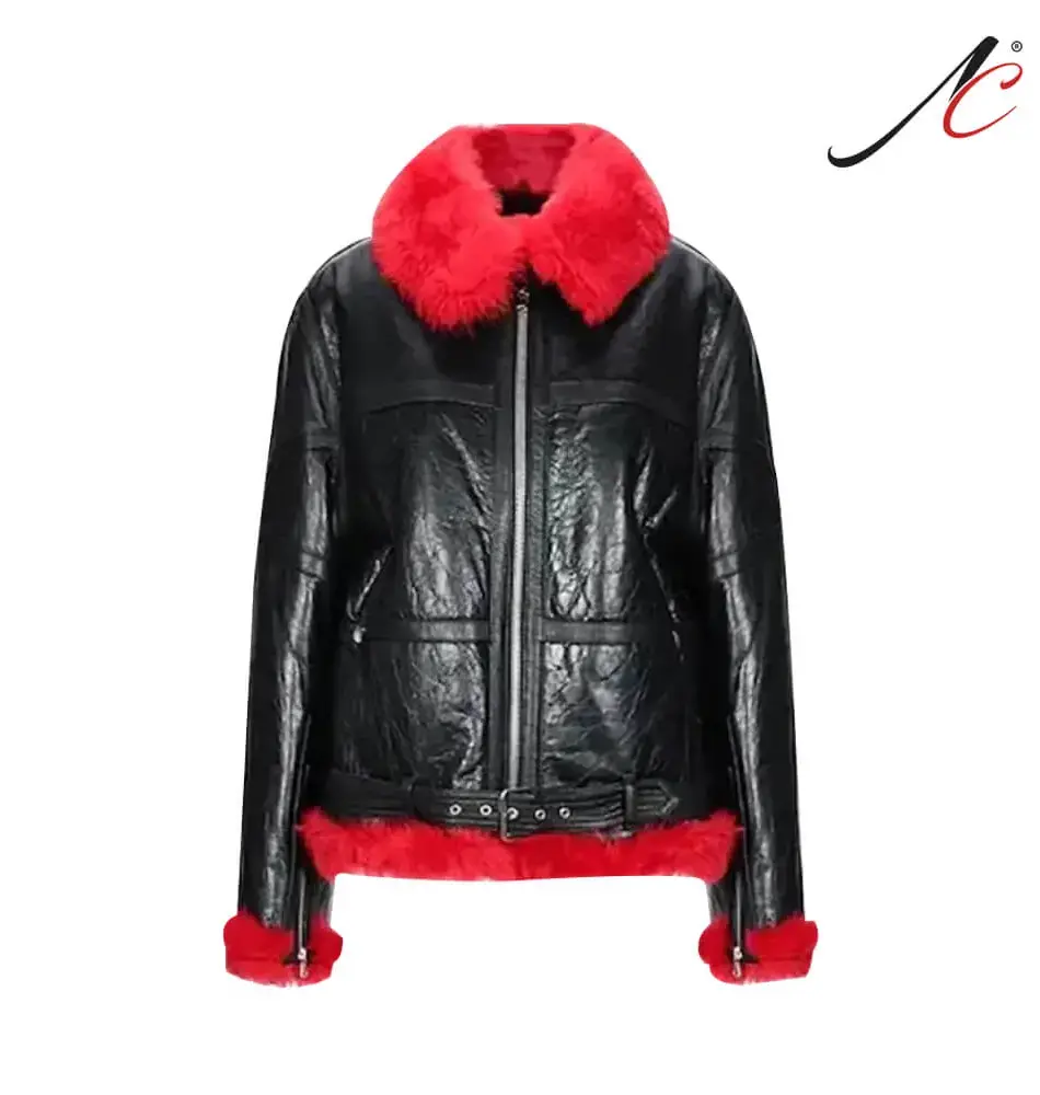 Women’s Aviator Red Shearling Jacket