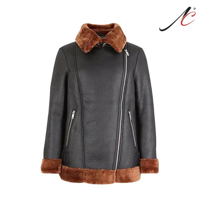 Women's B3 Bomber Real Brown fur Shearling Leather Jacket